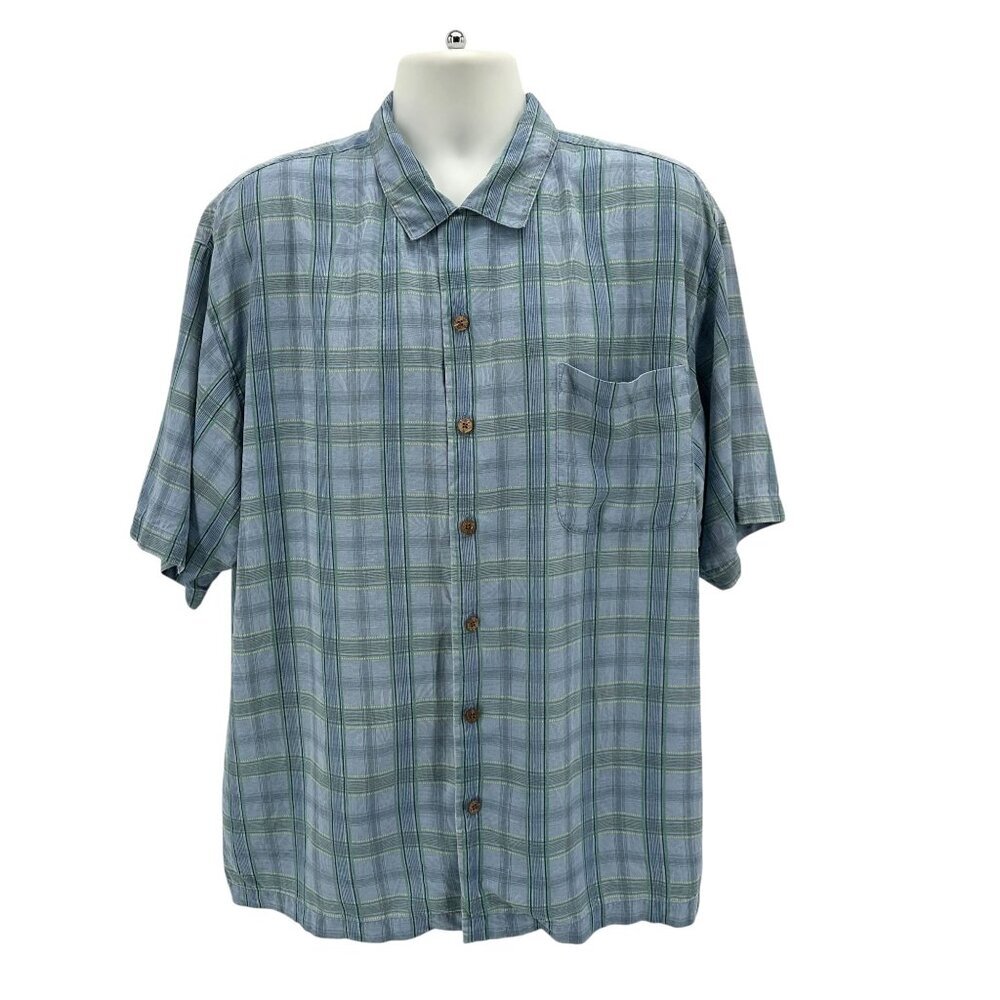 Tommy Bahama Relax Mens XXL Shirt Check Plaid Floral Blue Green Button